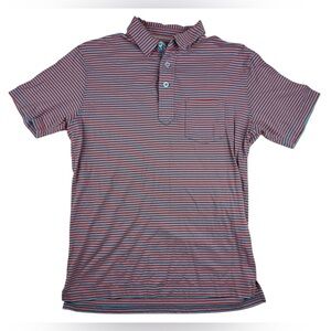 Relwen Mens M Bold Stripe Short Sleeve Polo Shirt Pocket Bird Logo Blue Red